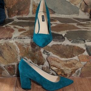 Nine West Teal Suede Block Heels
